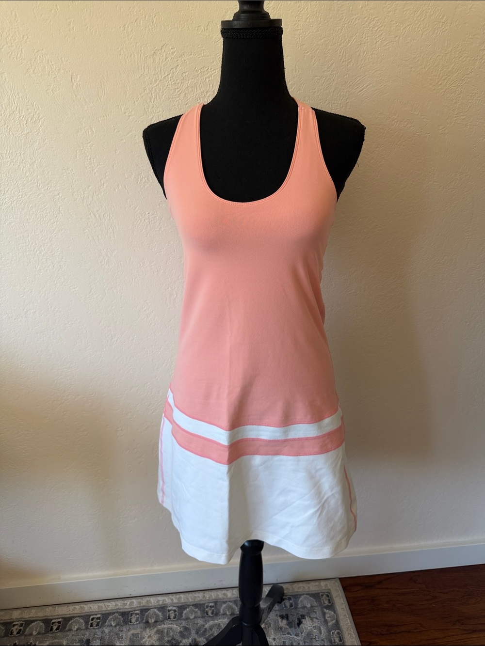 EUC RETRO LULULEMON Sleeveless Pink and White Racerback Dress SIZE 6